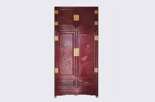 海盐高端中式家居装修深红色纯实木衣柜